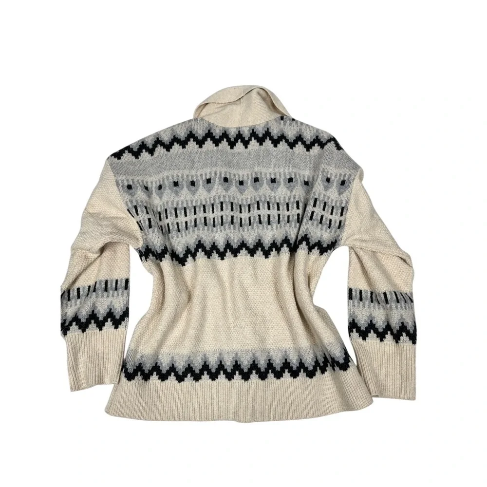 FRYE Cream Shawl Collar Cardigan with Black & Gray Fair Isle Inspired - Picture 4 of 9